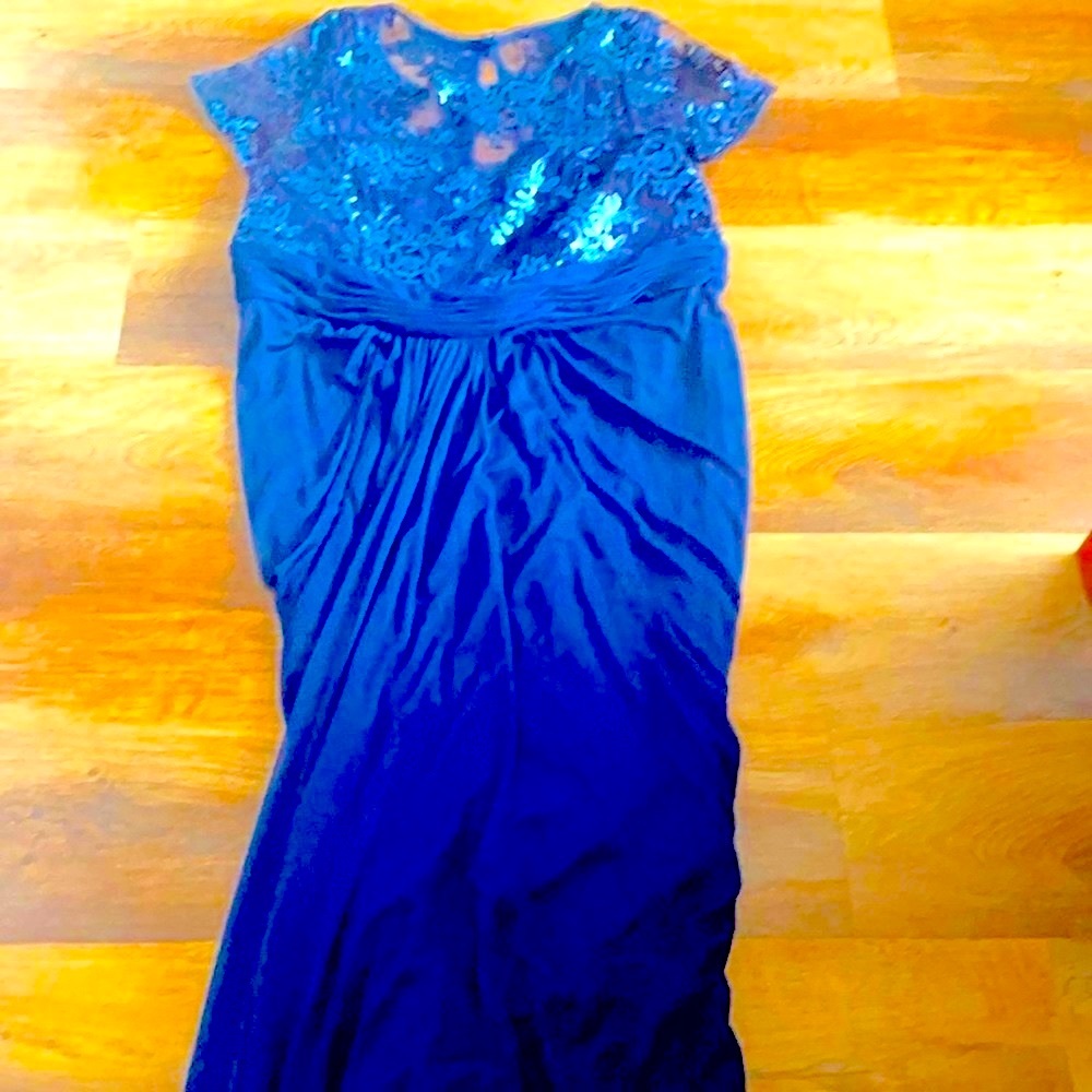 Adrianna Papell blue sparkle formal wedding prom dress New!
